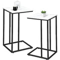 C Shaped Side Table Set of 2, Marble End Table for Sofa and Bed, White and Black O683294