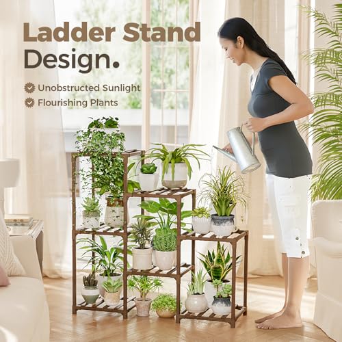 Bamworld Plant Stand Indoor Outdoor Wood Plant Rack 3 Tier Ladder D51744