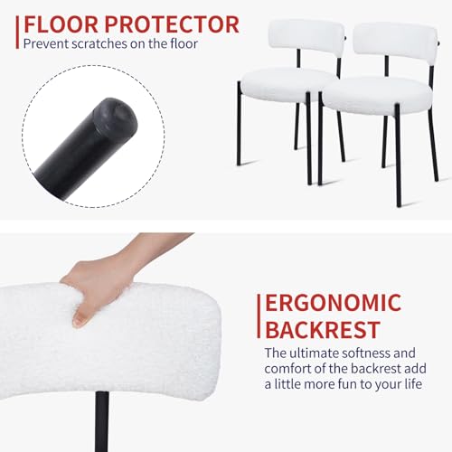 CLATINA White Boucle Dining Chair, Mid-Century Modern Upholstered Chair with Metal Legs R525