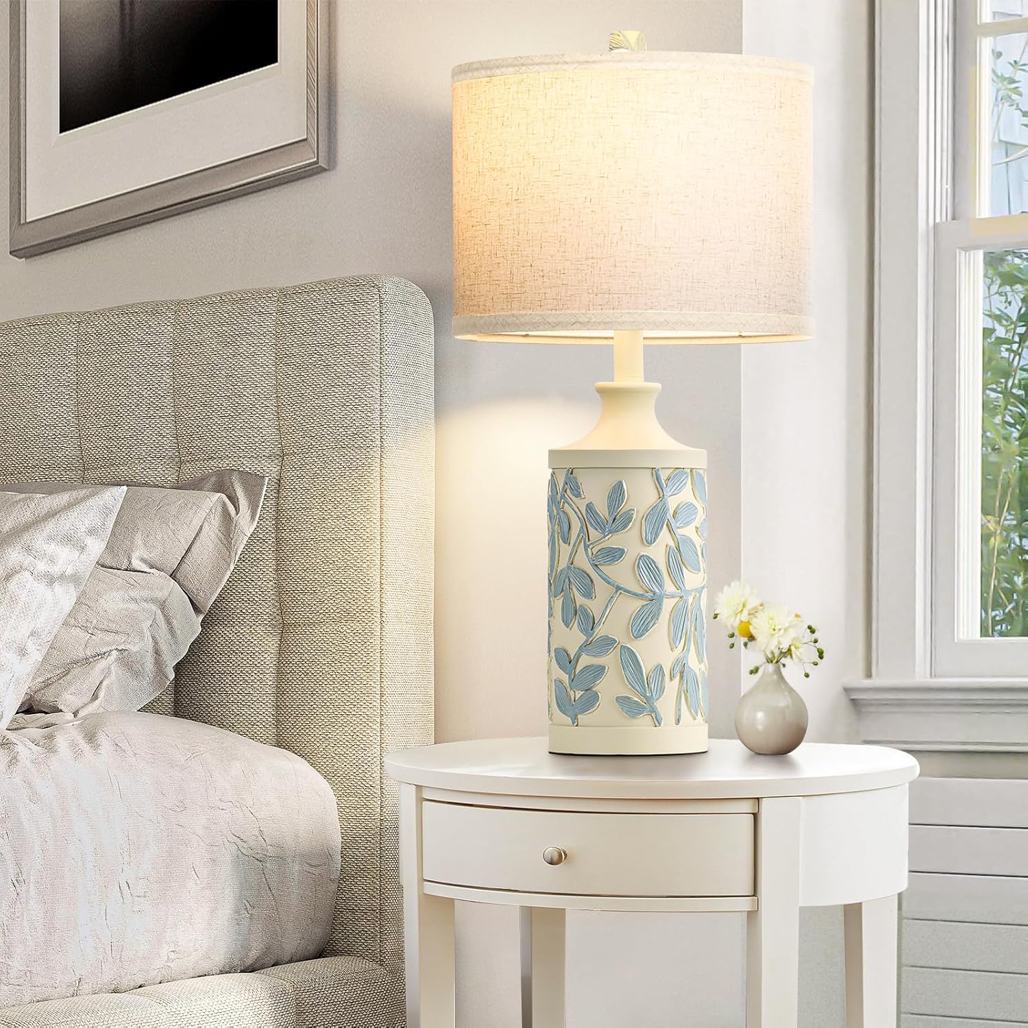 24" Farmhouse Cream Table Lamps Set of 2, 3 Color Temperatures, Bulbs Included J699