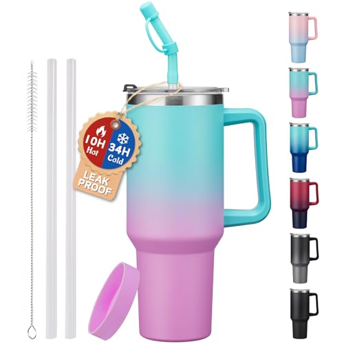 40 oz Tumbler with Handle and Straw Lid - Leak-proof Vacuum Insulated Travel Cup I15292