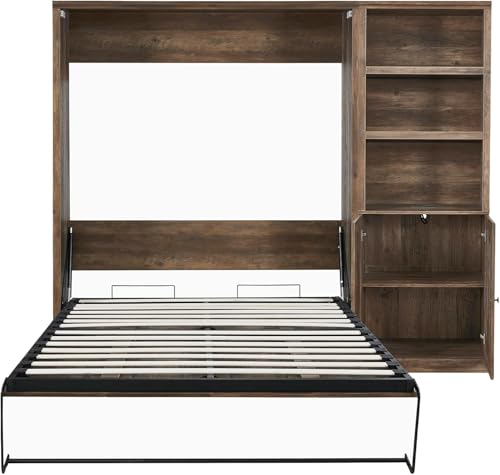 MERITLINE Queen Murphy Bed with Storage Bookcase and Charging Station E996