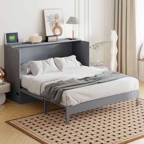Harper & Bright Designs Queen Murphy Bed Cabinet with USB Charging Station, White D9669