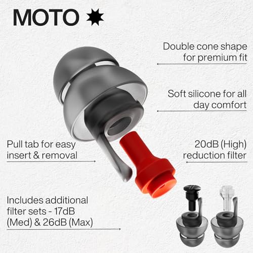EARPEACE Moto Reusable Motorcycle Earplugs with High Fidelity Filter A57619