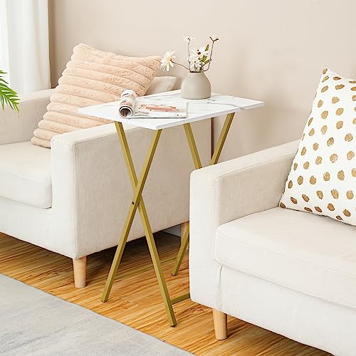 HOOBRO Folding TV Tray Tables, Set of 2, Marble and Gold C48497