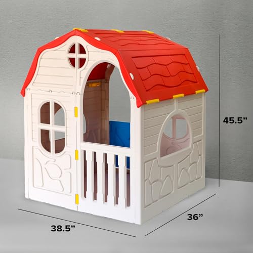 Ram Quality Products Classic Real Feel Cottage Foldable Plastic Toddler Playhouse, White U89245