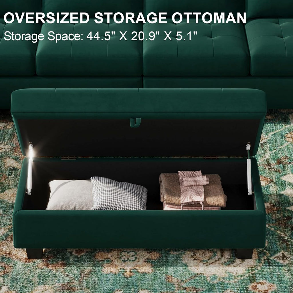 Belffin Velvet Storage Ottoman Bench for Sectional Sofa Green K76724