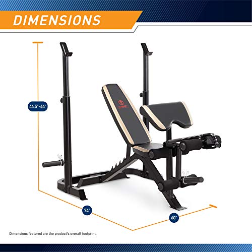 Marcy Olympic Workout Bench with Preacher Curl Pad and Weight Rack, White/Black R86365