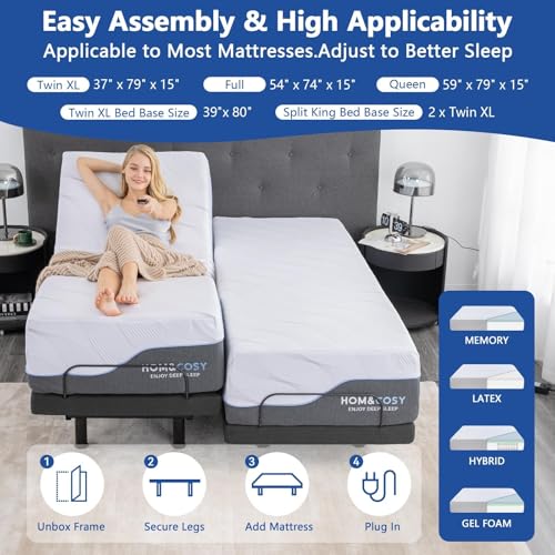 Split King Adjustable Bed Frame with Gel Memory Foam Mattress, Wireless Remote F95930