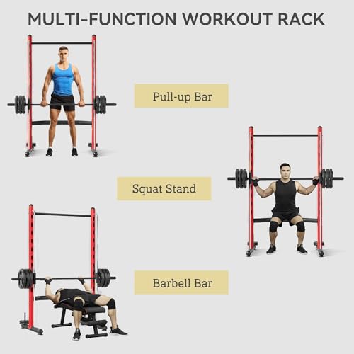Soozier Squat Rack with Pull-Up Bar, Adjustable Power Rack for Home Gym I377