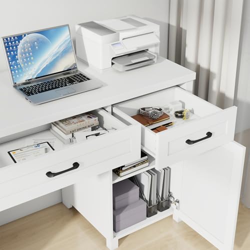 Farmhouse 61" Executive Desk with 5 Drawers and Charging Station, Pure Black W116439