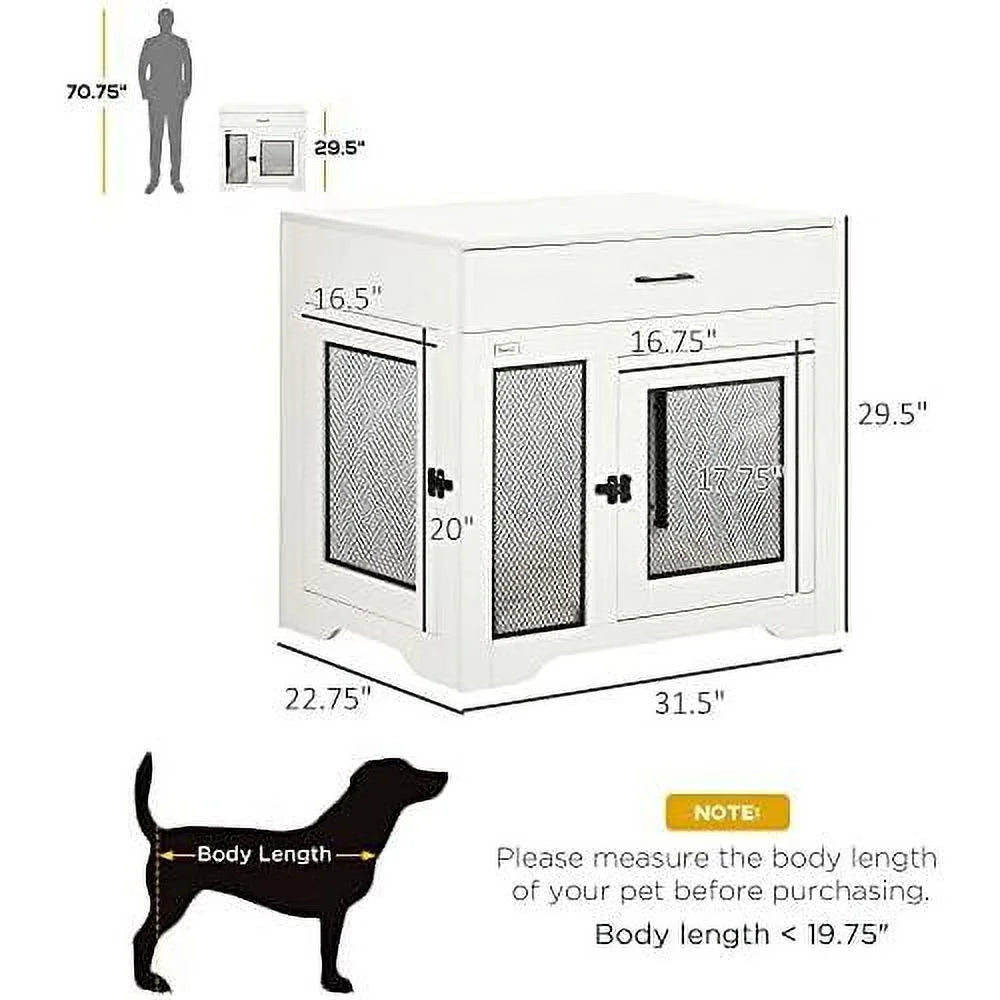 White Dog Crate Furniture with Cushion and Drawer Q96474