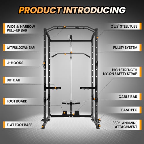 Power Cage with LAT Pulldown and Cable Pulley System for Home Gym N4466