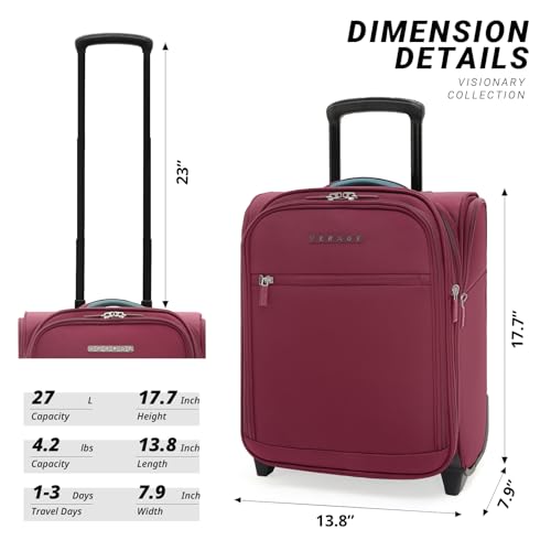 Verage Under Seat Luggage with Wheels, Softside Spinner Carry On, Navy 14-Inch A51804