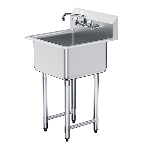 VEVOR Stainless Steel Prep & Utility Sink with Faucet and Legs, 21"x18" Single Bowl L5070