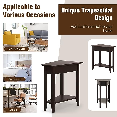 Giantex Wedge End Table with Storage Shelf, Solid Wood Legs, Espresso W87090