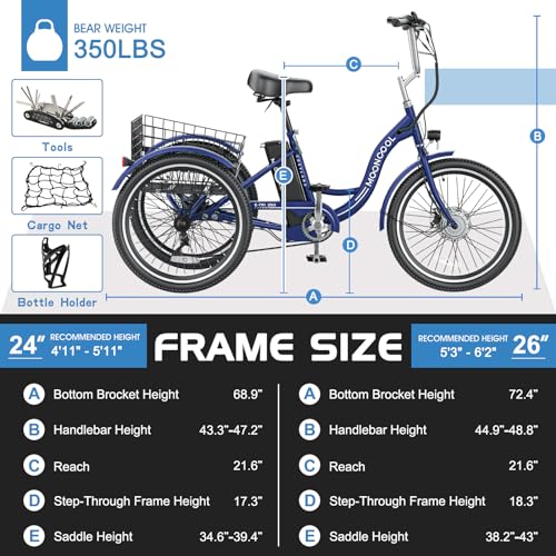 MOONCOOL Electric Tricycle for Adults 350W 36V Removable Battery 7 Speeds P222040