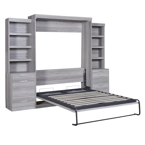 Queen Size Solid Pine Murphy Bed Chest with Charging Station and Storage Drawer K498
