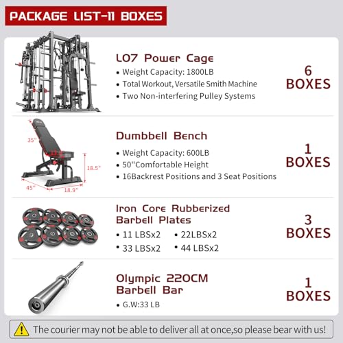 Power Cage Smith Machine Power Rack with Cable Crossover for Home Gym X175525