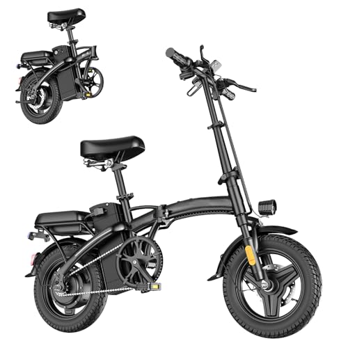 Electric Bike for Adults Peak 500W, 23MPH Max Speed Folding Electric Bicycles, 14" Mini Ebike Pedal Assist, 30° Uphill Shock Absorbers E-Bike, 48V12AH Removable Battery, Top 38 Miles PAS Range