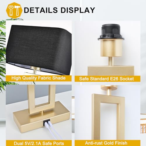 22" Touch Control Table Lamps with USB Ports, Dimmable, Gold & White V1178