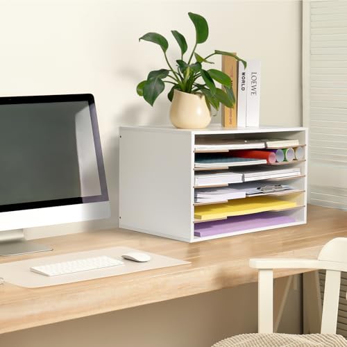 12x18 Wooden Construction Paper Organizer, 6-Tier Desktop File Sorter T909341