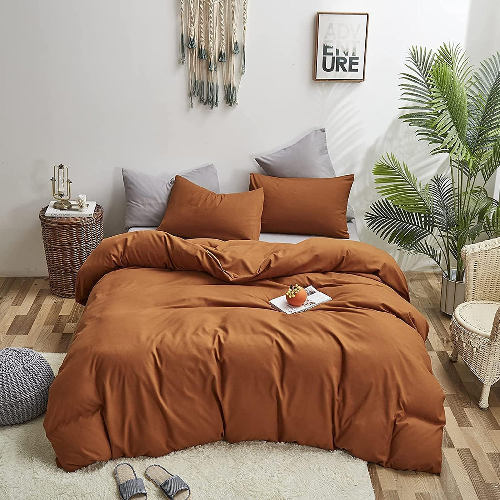 Pumpkin Color Comforter Set Solid Cinnamon Bedding Cal King 3 PCs A924