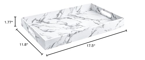 White Marble Faux Leather Decorative Tray with Handles D972626