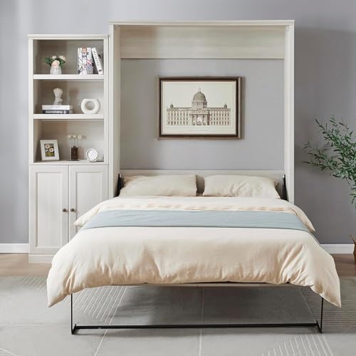 MERITLINE Queen Murphy Bed with Storage Bookcase and Charging Station E996