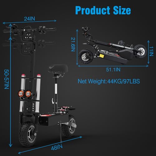 Electric Scooter for Adults, 60V 38.4Ah, Dual Motor, 50 MPH, 11" All-Terrain Tires, Foldable E55280