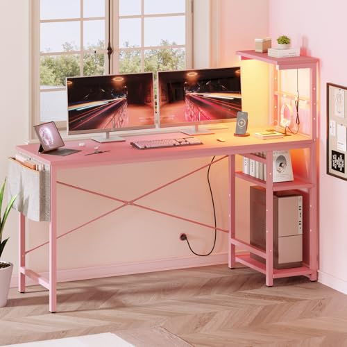 Bestier Gaming Desk with LED Lights, 51.3 Inch Computer Desk Q970