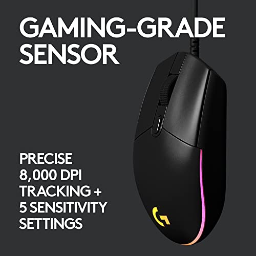 Logitech G203 Wired Gaming Mouse, 8,000 DPI, RGB, 6 Programmable Buttons, PC/Mac - Black U28629