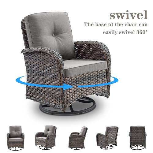 Outdoor Wicker Swivel Rocker Chairs Set of 2 with Rattan Side Table, Brown/Blue B592