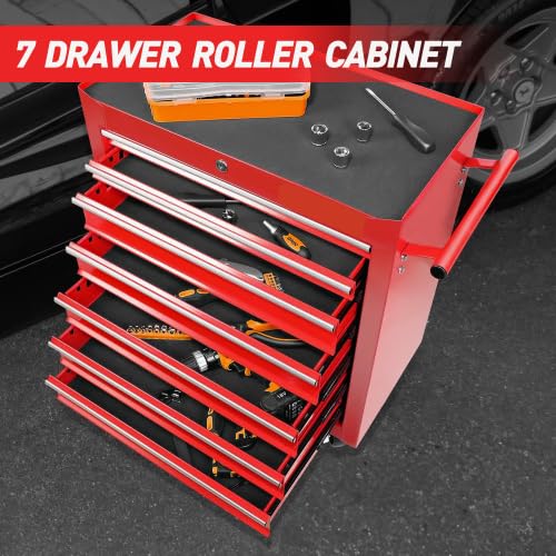 7-Drawer Rolling Tool Chest with Wheels, Lockable Steel Storage Cabinet, Black S62207