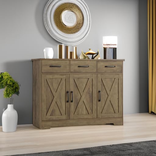 HOSTACK Modern Farmhouse Sideboard Buffet Cabinet with Barn Doors, White U8843
