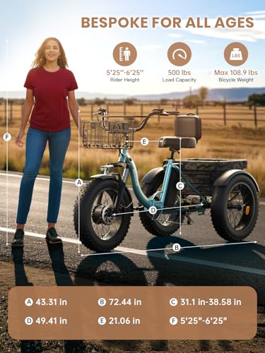 Electric Tricycle for Adults 960W Peak, 36V 15AH Battery, 50 Miles Range, 20" Fat Tire J900456