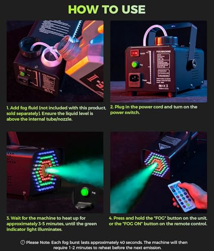 IMONE 72-LED Fog Machine with Wireless Remote Control for Parties & Events Q404979