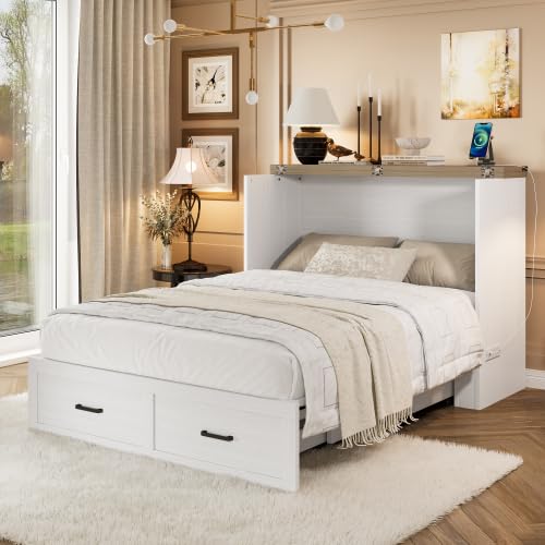 Queen Size Murphy Bed Cabinet with Charging Station, White P336686