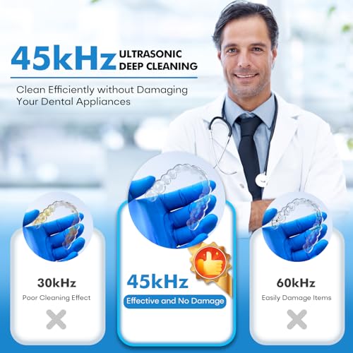 Upgraded Ultrasonic Retainer Cleaner Machine, 45kHz, 200ML, Black W75021