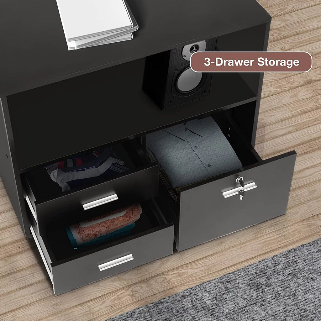 Karmas Product Wood File Cabinet with Lock 3 Drawer Mobile Lateral, Black X3979