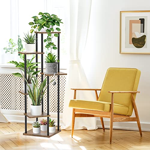 6 Tier Metal Wood Corner Plant Stand Indoor Outdoor H78199