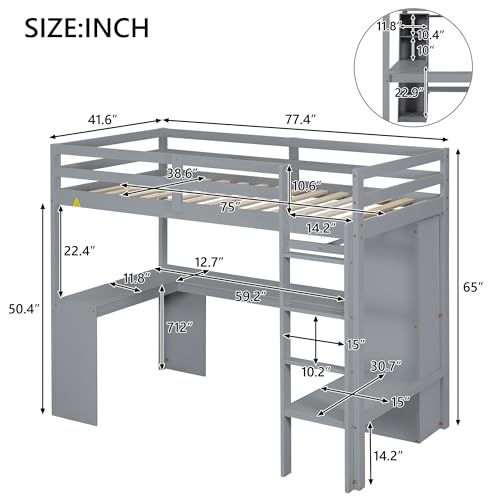 SOFTSEA Full Size Loft Bed with Desk & Wardrobe, White F150304