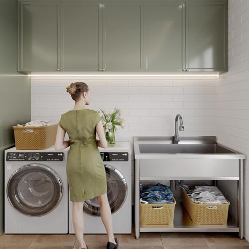 Stainless Steel Freestanding Utility Sink with Pull-out Faucet K489
