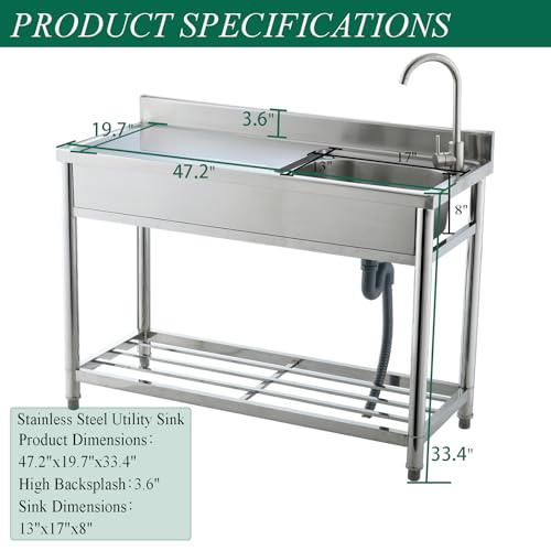 Stainless Steel Freestanding Utility Sink with Faucet L128
