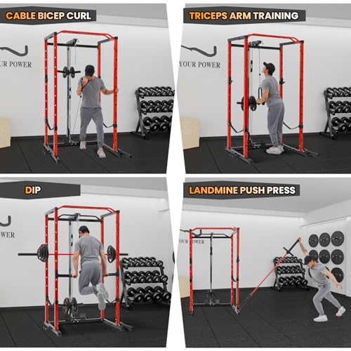 Power Cage with LAT Pulldown and Cable Pulley System for Home Gym N4466