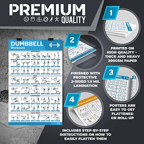 Laminated Large Workout Poster Set for Home Gym Exercise Charts M2103