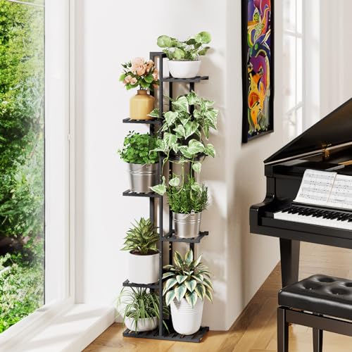 ROSSNY 48 Inch Tall 6-Tier Bamboo Plant Stand for Indoor Plants, Corner Plant Shelf, Natural W935552