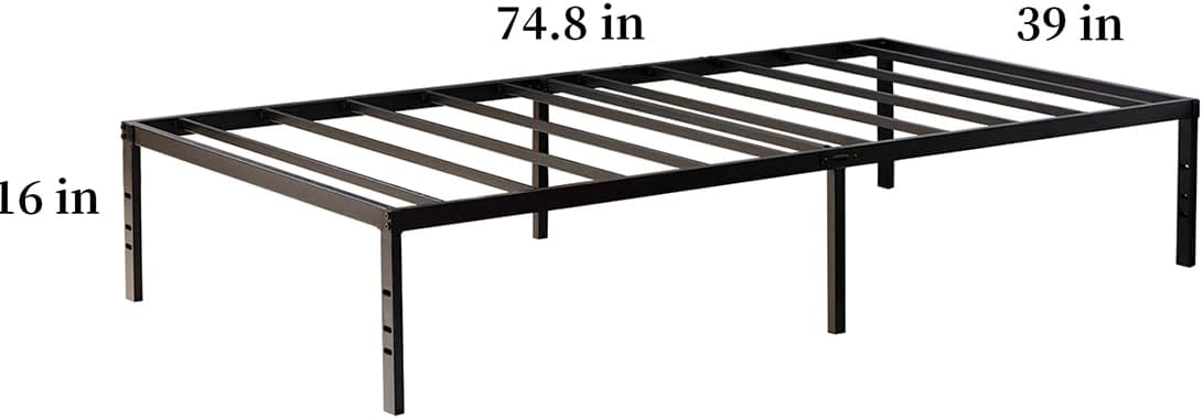 Twin XL Metal Platform Bed Frame with Storage, Steel Slat Support, Black K3941