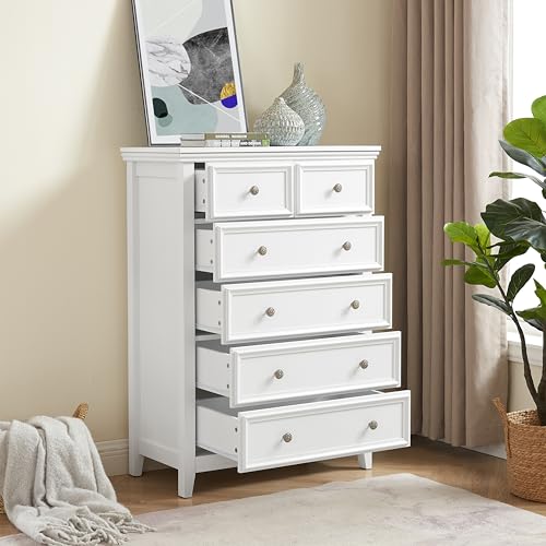 6 Drawer Dresser Chest with Metal Handles, White K1734