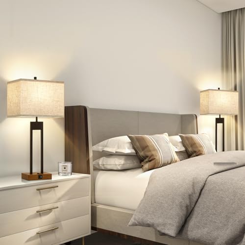 25.5'' Nightstand Lamps Set of 2 with USB, 3 Colors for Bedroom E985629